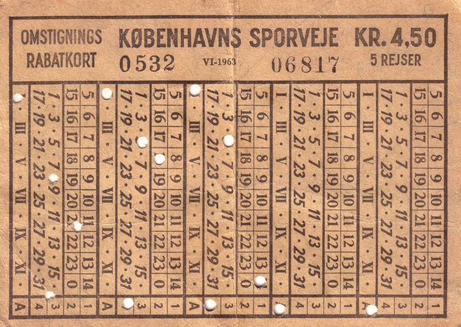 Überweisung-Fahrkarte für Københavns Sporveje (KS), die Vorderseite  4.50 (1963)