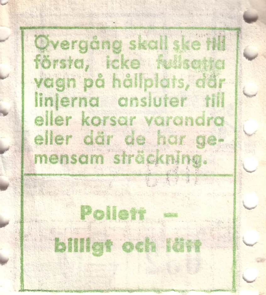 Überweisung-Fahrkarte für Malmö Lokaltrafik (ML), die Rückseite (1970)