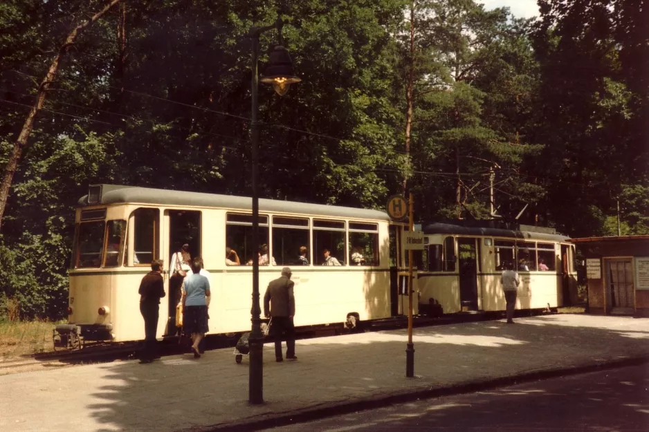 Woltersdorf Straßenbahnlinie 87 mit Beiwagen 87 am Rahnsdorf (1983)