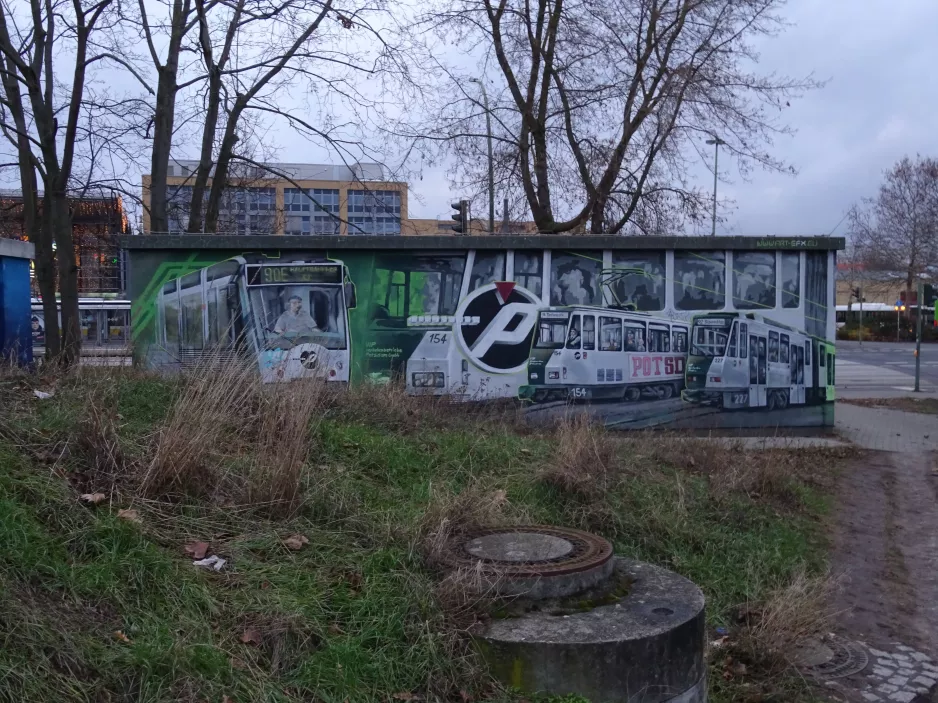 Zeichnung: Potsdam Gelenkwagen 154 vor S Hauptbahnhof (2018)