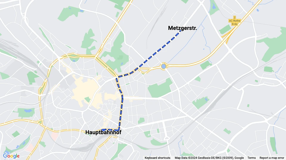 Aachen Straßenbahnlinie 1: Metzgerstr. - Hauptbahnhof Linienkarte