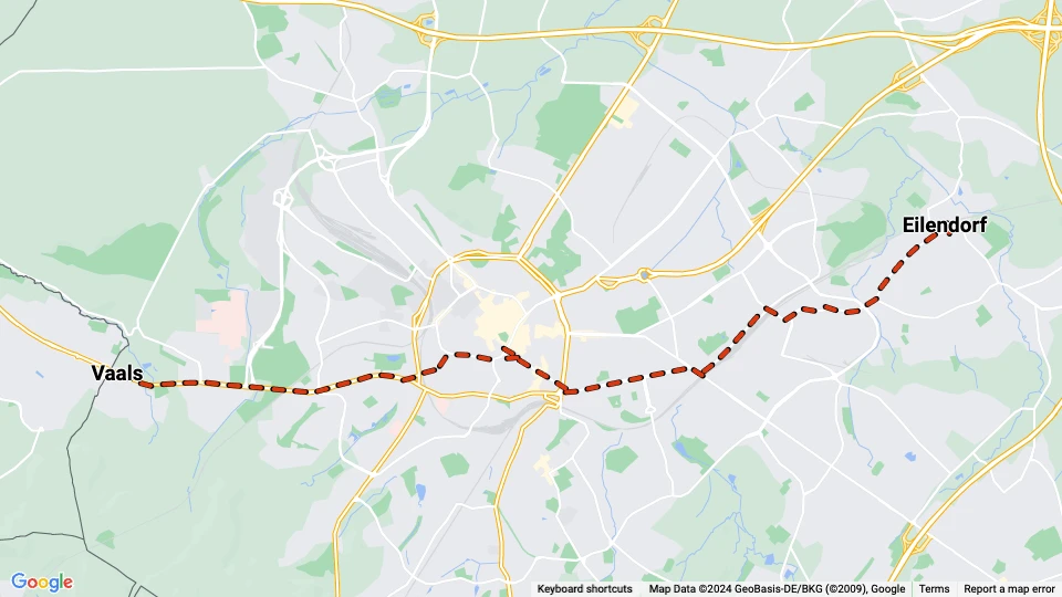 Aachen Straßenbahnlinie 12: Vaals - Eilendorf Linienkarte