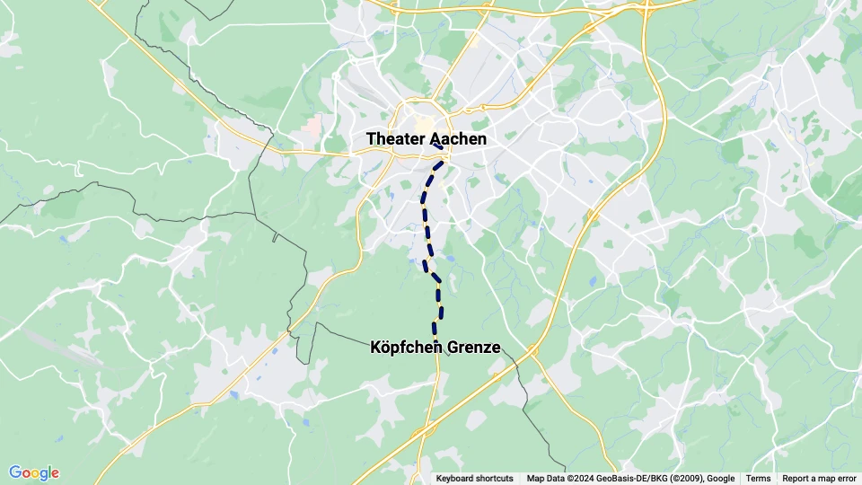 Aachen Straßenbahnlinie 14: Köpfchen Grenze - Theater Aachen Linienkarte