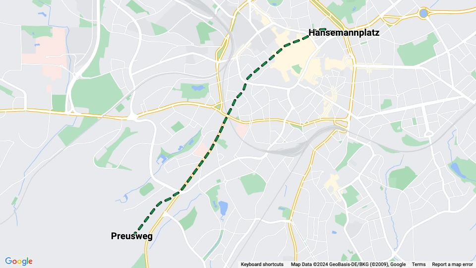 Aachen Straßenbahnlinie 2: Preusweg - Hansemannplatz Linienkarte