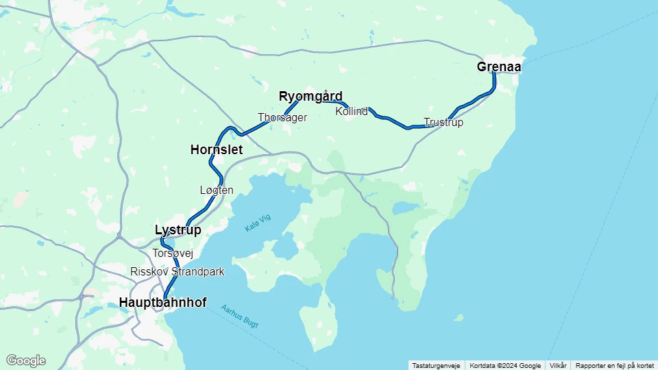 Aarhus Stadtbahn Linie L1: Grenaa - Hauptbahnhof Linienkarte