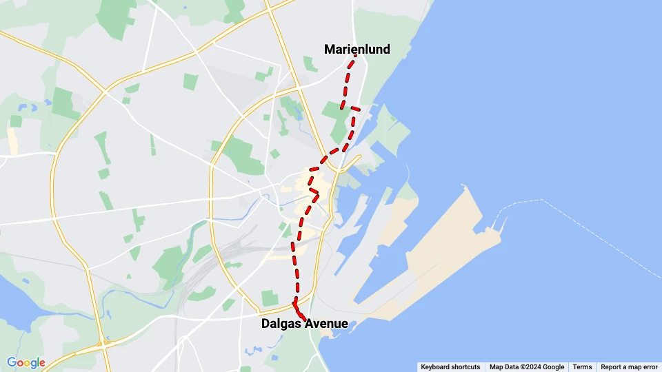 Aarhus Straßenbahnlinie 1: Marienlund - Dalgas Avenue Linienkarte