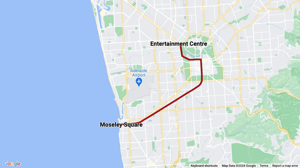 Adelaide Glenelg Tram: Entertainment Centre - Moseley Square Linienkarte