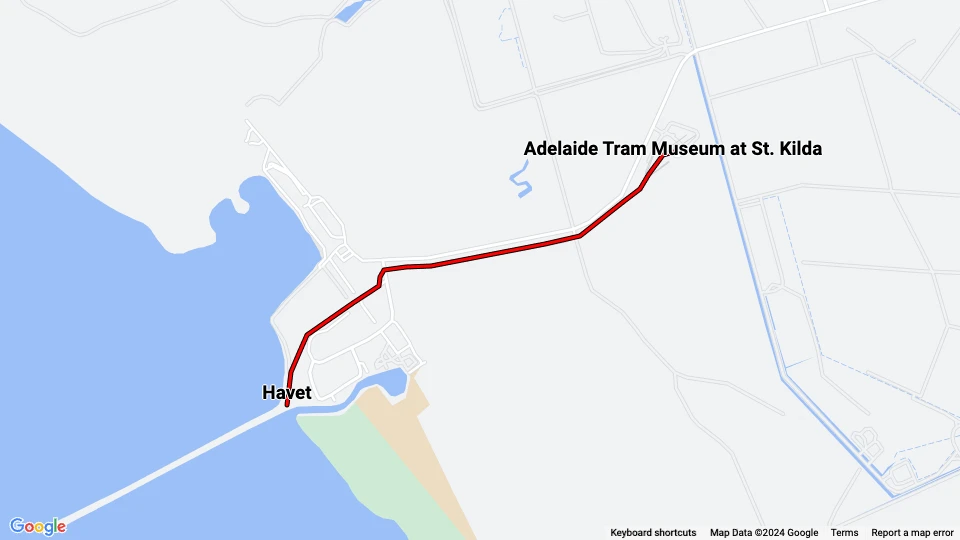 Adelaide Museumslinie: Adelaide Tram Museum at St. Kilda - Havet Linienkarte