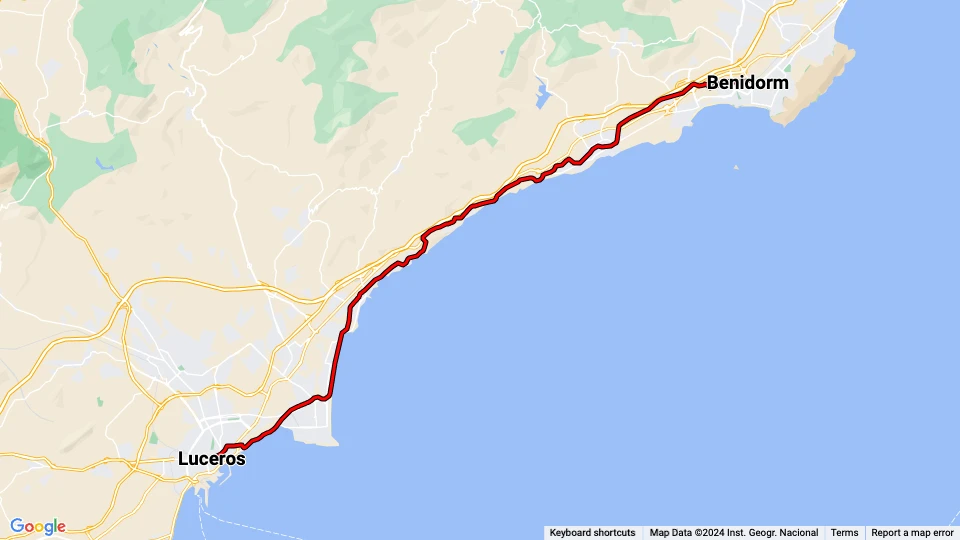 Alicante Regionallinie L1: Luceros - Benidorm Linienkarte