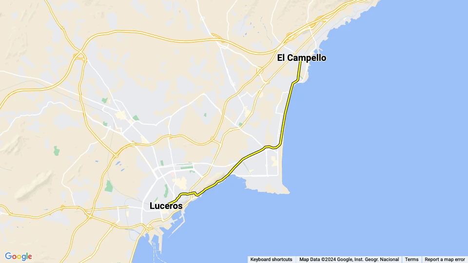 Alicante Regionallinie L3: Luceros - El Campello Linienkarte