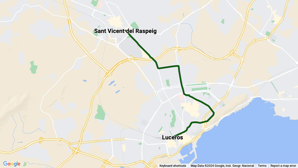 Alicante Straßenbahnlinie L2: Luceros - Sant Vicent del Raspeig Linienkarte
