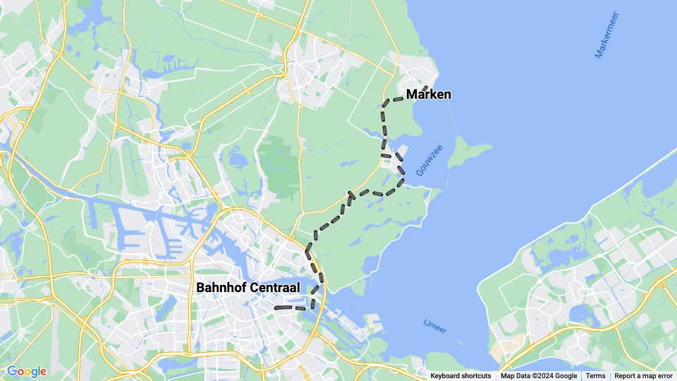 Amsterdam Regionallinie B: Marken - Bahnhof Centraal Linienkarte