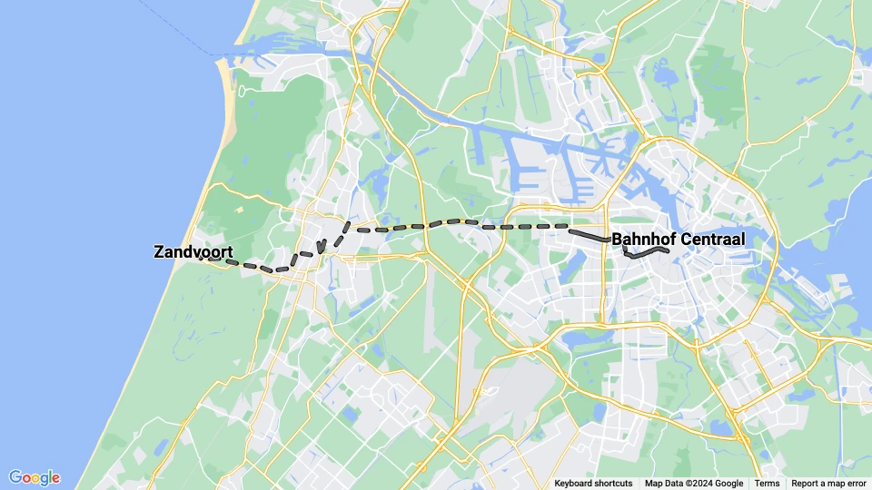 Amsterdam Regionallinie M: Zandvoort - Bahnhof Centraal Linienkarte