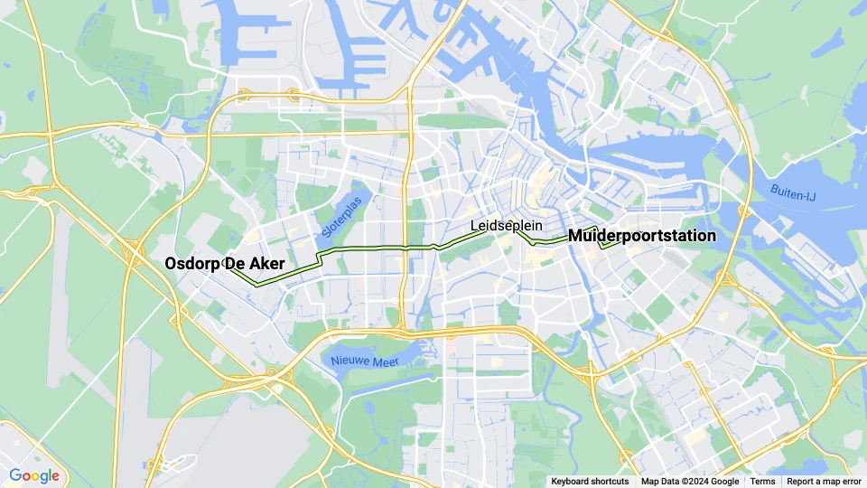 Amsterdam Straßenbahnlinie 1: Muiderpoortstation - Osdorp De Aker Linienkarte