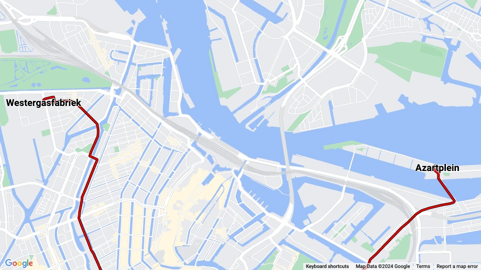 Amsterdam Straßenbahnlinie 10: Westergasfabriek - Azartplein Linienkarte