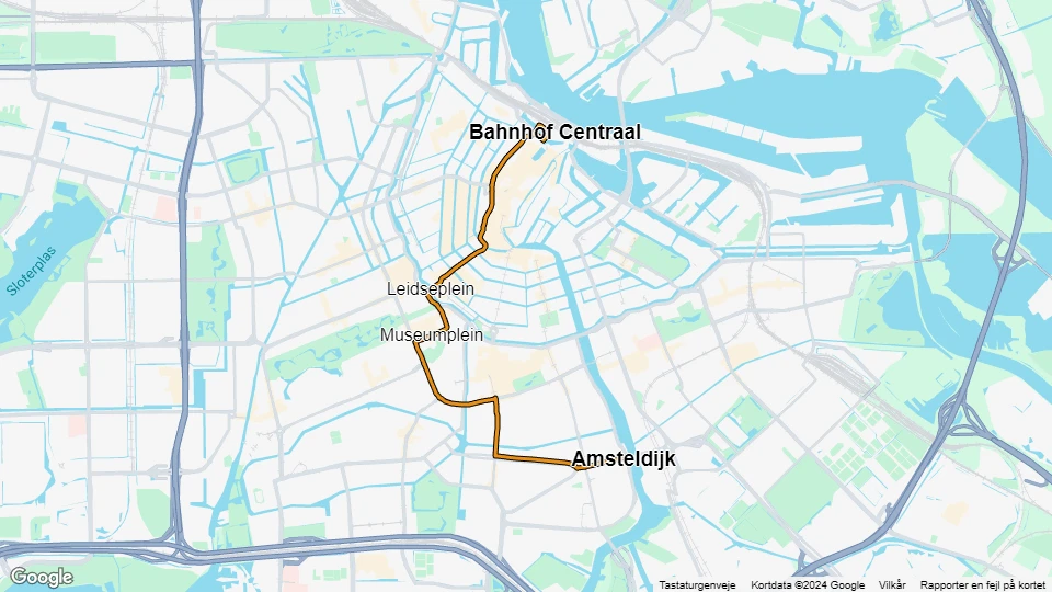 Amsterdam Straßenbahnlinie 12: Bahnhof Centraal - Amsteldijk Linienkarte