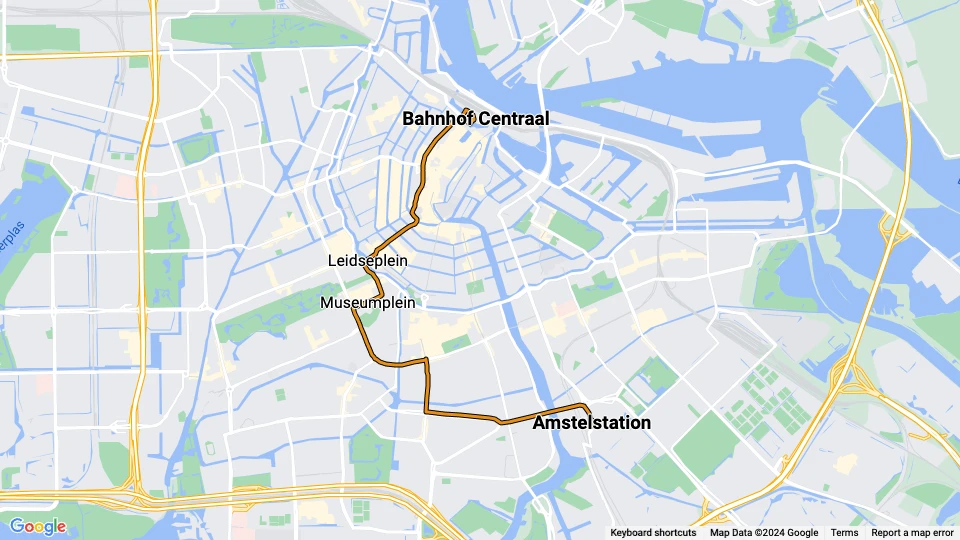 Amsterdam Straßenbahnlinie 12: Bahnhof Centraal - Amstelstation Linienkarte
