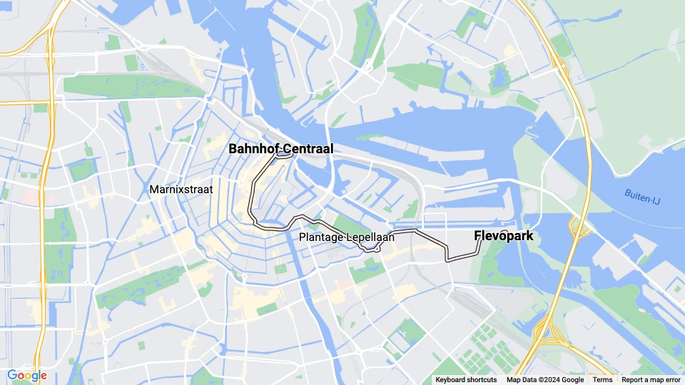 Amsterdam Straßenbahnlinie 14: Bahnhof Centraal - Flevopark Linienkarte