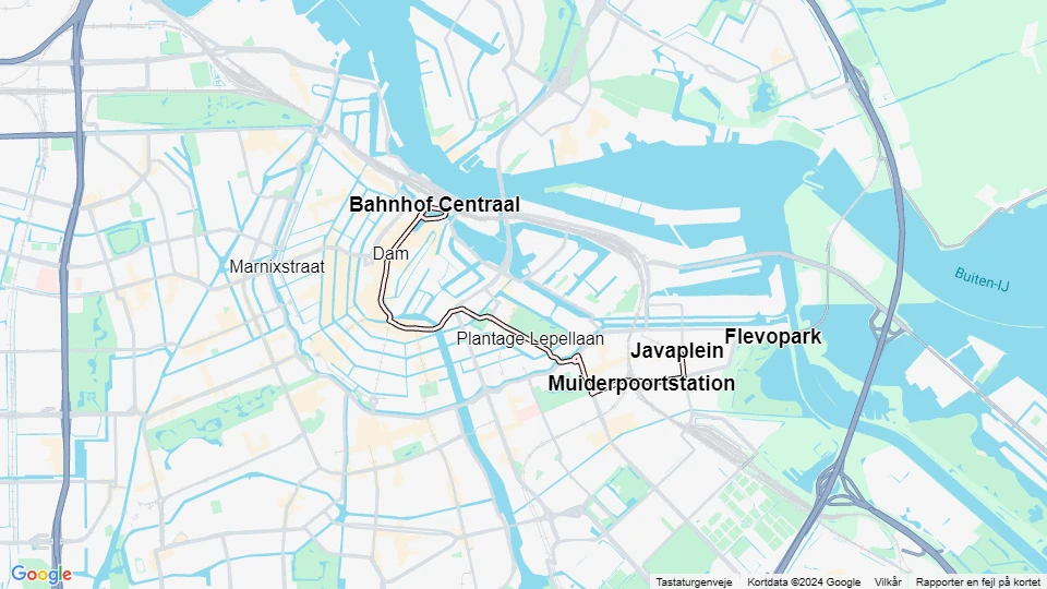 Amsterdam Straßenbahnlinie 14: Bahnhof Centraal - Javaplein Linienkarte