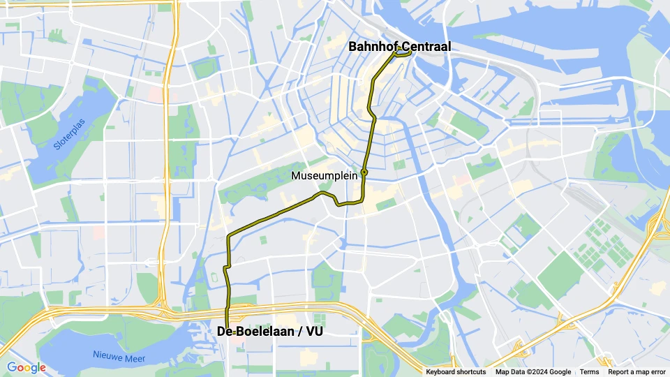 Amsterdam Straßenbahnlinie 16: Bahnhof Centraal - De Boelelaan / VU Linienkarte