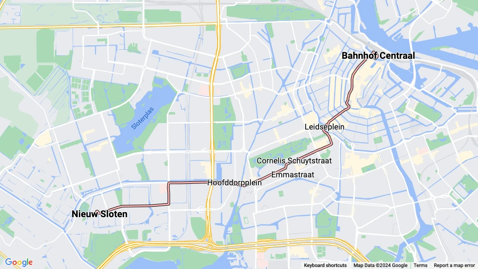 Amsterdam Straßenbahnlinie 2: Bahnhof Centraal - Nieuw Sloten Linienkarte