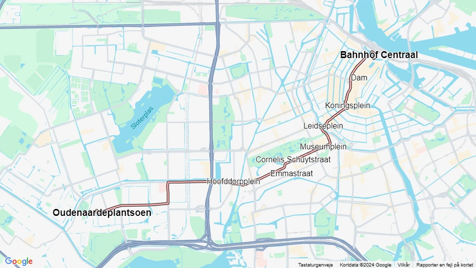 Amsterdam Straßenbahnlinie 2: Bahnhof Centraal - Oudenaardeplantsoen Linienkarte