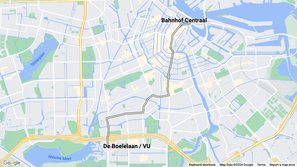 Amsterdam Straßenbahnlinie 24: Bahnhof Centraal - De Boelelaan / VU Linienkarte