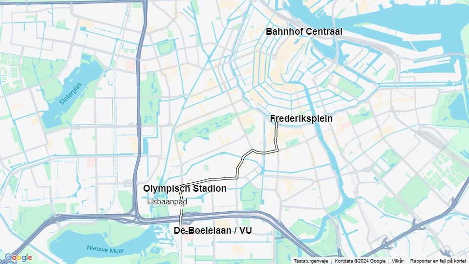 Amsterdam Straßenbahnlinie 24: Frederiksplein - De Boelelaan / VU Linienkarte