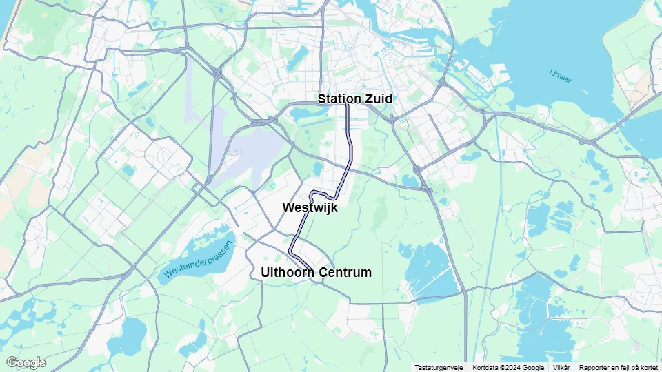 Amsterdam Straßenbahnlinie 25: Uithoorn Centrum - Station Zuid Linienkarte