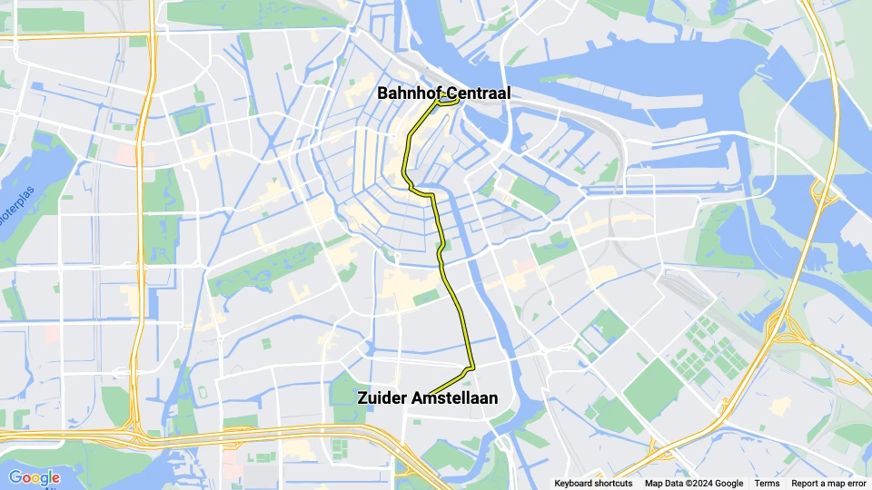 Amsterdam Straßenbahnlinie 8: Bahnhof Centraal - Zuider Amstellaan Linienkarte