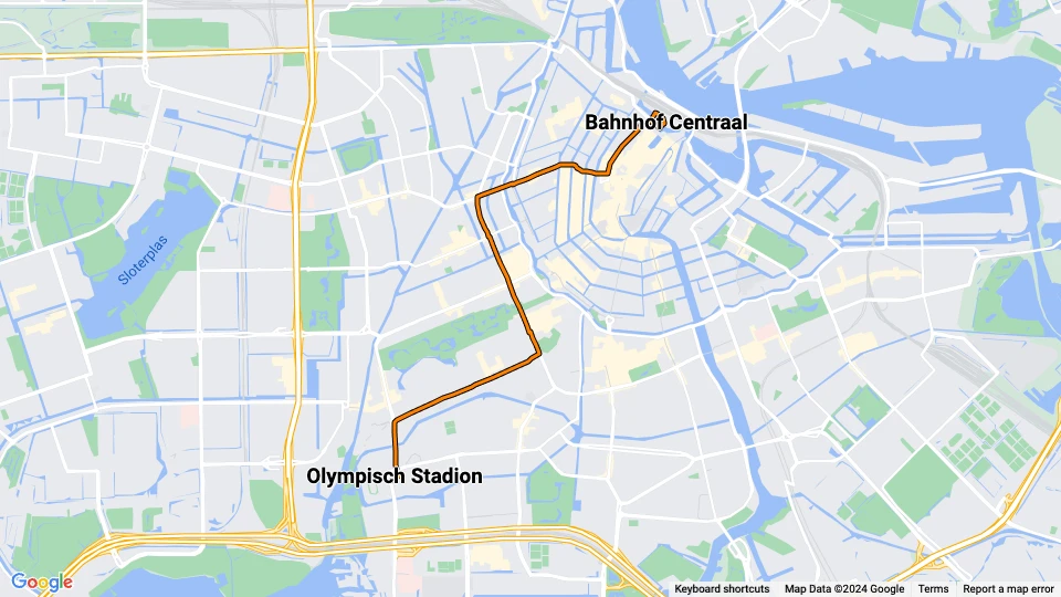 Amsterdam Veranstaltungslinie 23: Bahnhof Centraal - Olympisch Stadion Linienkarte