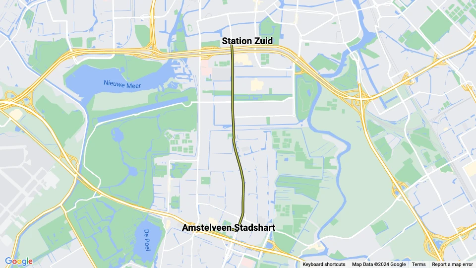 Amsterdam Zusätzliche Linie 6: Amstelveen Stadshart - Station Zuid Linienkarte