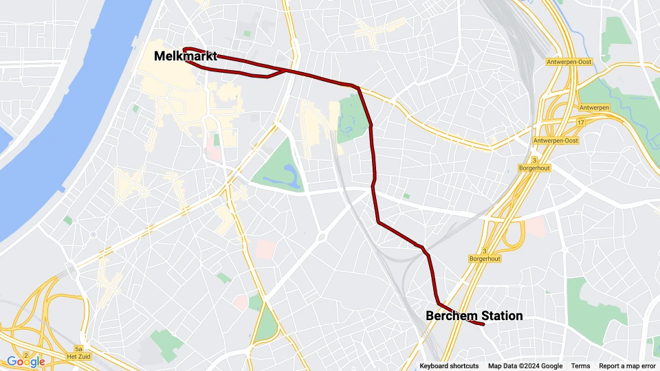 Antwerpen Straßenbahnlinie 11: Berchem Station - Melkmarkt Linienkarte