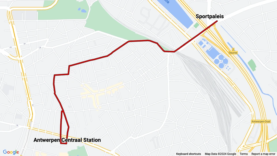 Antwerpen Straßenbahnlinie 12: Sportpaleis - Antwerpen Centraal Station Linienkarte