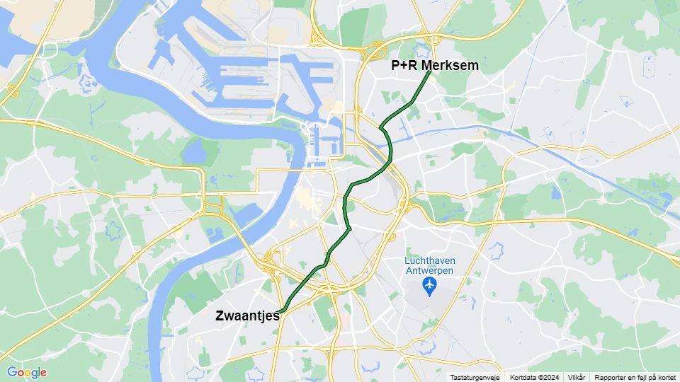 Antwerpen Straßenbahnlinie 2: Zwaantjes - P+R Merksem Linienkarte