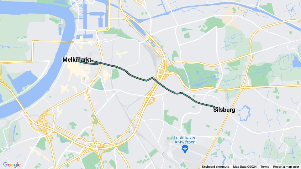 Antwerpen Straßenbahnlinie 24: Melkmarkt - Silsburg Linienkarte