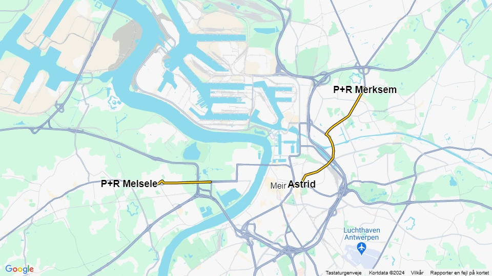 Antwerpen Straßenbahnlinie 3: P+R Merksem - P+R Melsele Linienkarte