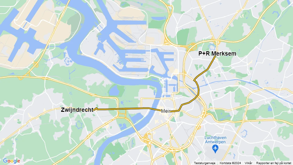 Antwerpen Straßenbahnlinie 3: P+R Merksem - Zwijndrecht Linienkarte