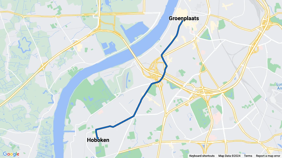 Antwerpen Straßenbahnlinie 4: Hoboken - Groenplaats Linienkarte