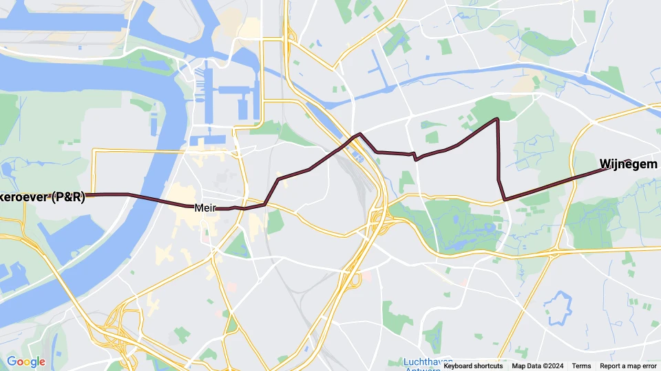 Antwerpen Straßenbahnlinie 5: Linkeroever (P&R) - Wijnegem Linienkarte