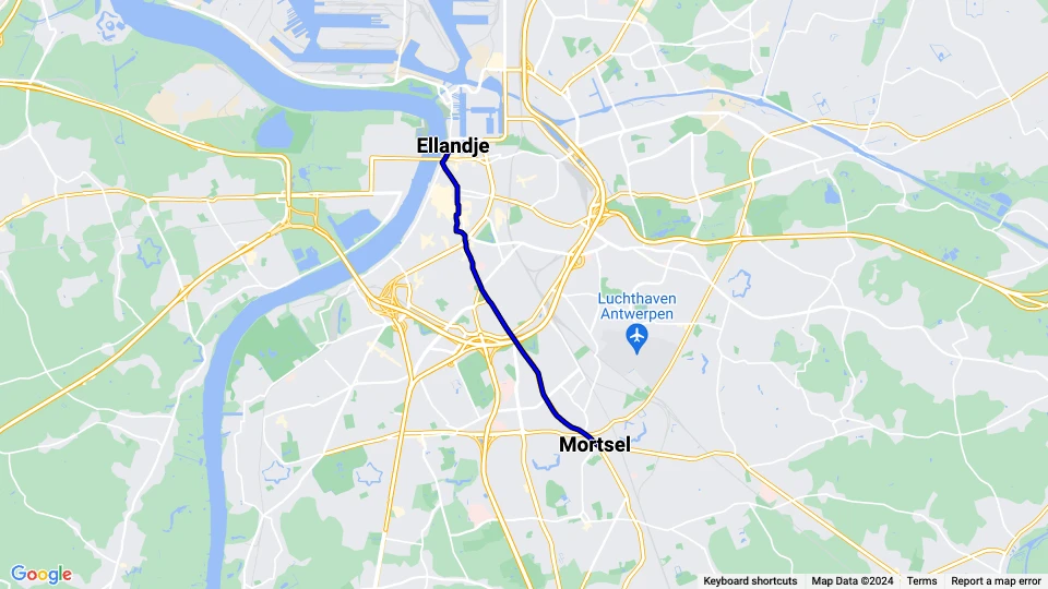 Antwerpen Straßenbahnlinie 7: Mortsel - Ellandje Linienkarte