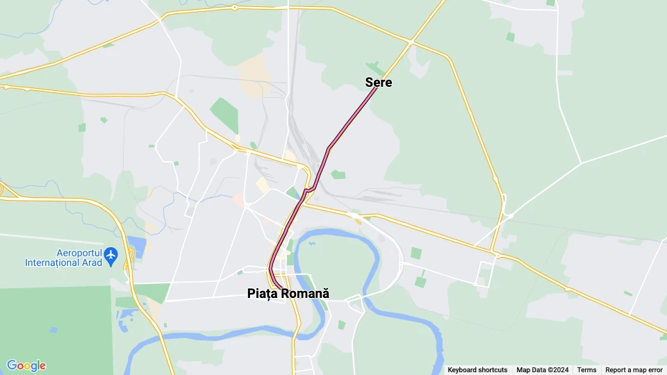 Arad Straßenbahnlinie 16: Piața Romană - Sere Linienkarte