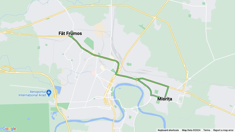Arad Straßenbahnlinie 7: Făt Frumos - Miorița Linienkarte