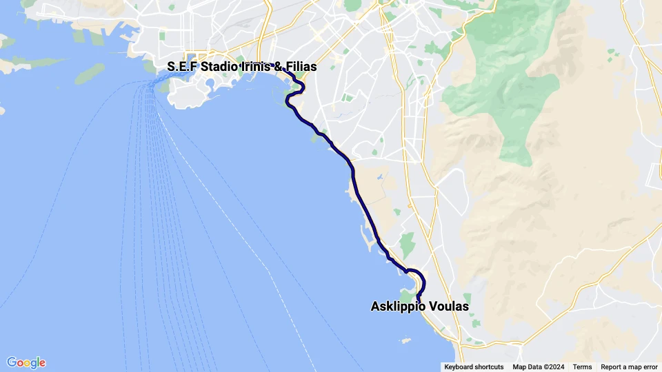 Athen Straßenbahnlinie 3 Blau: Asklippio Voulas - S.E.F Stadio Irinis & Filias Linienkarte