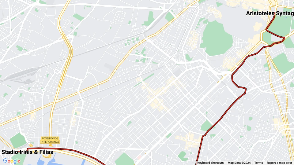 Athen Straßenbahnlinie 4 Rot: S.E.F Stadio Irinis & Filias - Aristoteles Syntagma Linienkarte