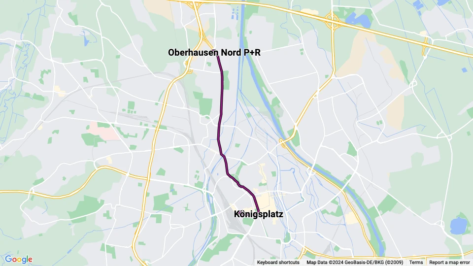 Augsburg Straßenbahnlinie 4: Oberhausen Nord P+R - Hauptbahnhof Linienkarte