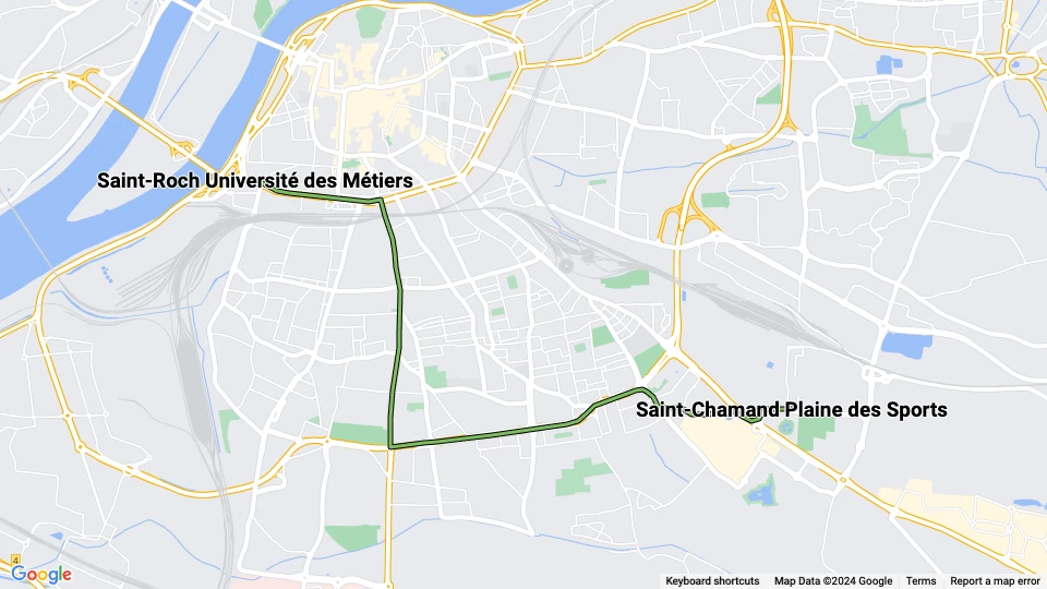 Avignon Straßenbahnlinie T1: Saint-Roch Université des Métiers - Saint-Chamand Plaine des Sports Linienkarte