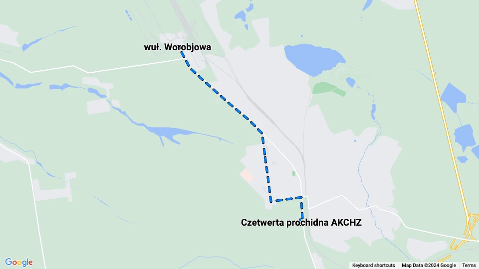 Awdijiwka Straßenbahnlinie 2: Czetwerta prochidna AKCHZ - wuł. Worobjowa Linienkarte