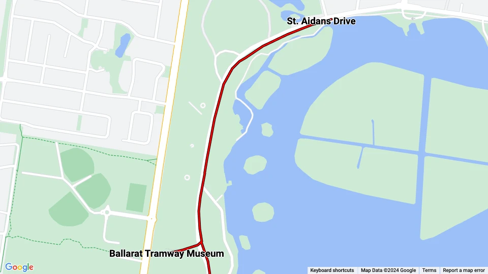 Ballarat Museumslinie: Ballarat Tramway Museum - St. Aidans Drive Linienkarte