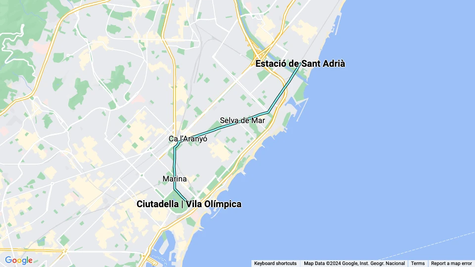 Barcelona Straßenbahnlinie T4: Estació de Sant Adrià - Ciutadella | Vila Olímpica Linienkarte